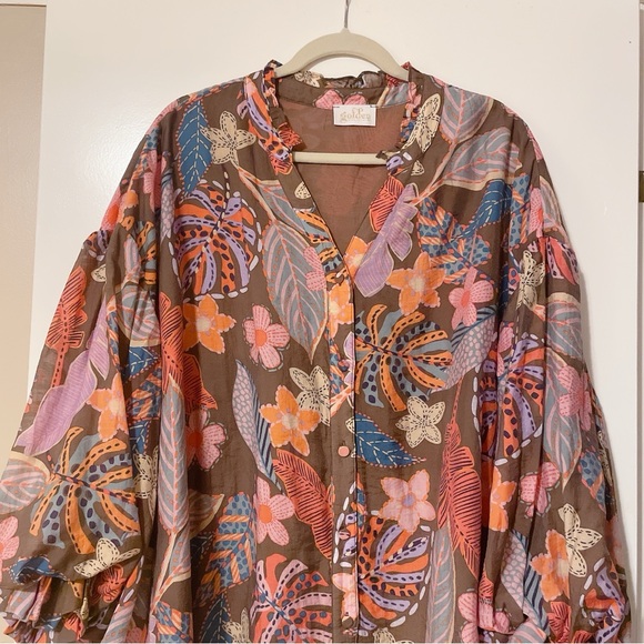 Golden Boutique Floral Button Down Puff Sleeve Blouse Size 3X - Picture 3 of 11